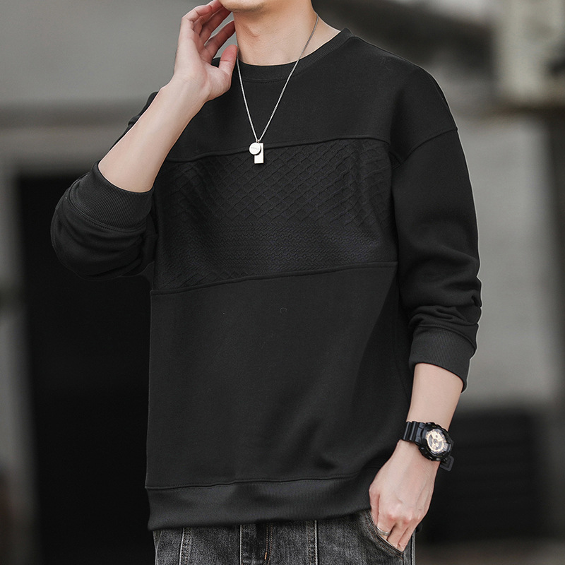 Hombres primavera y otoño nuevo estilo de camiseta de cuello redondo marca de moda masculina suelta versátil camiseta de manga larga ropa casual