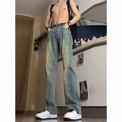 American Ins High Street hiphop Heavy Craft Washed Micro La Retro Blue Jeans Casual Men's Fashion Trend