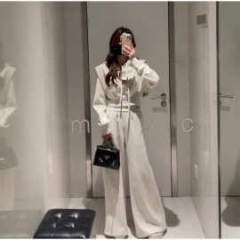 秋季高级感运动服套装女气质宽松假两件连帽卫衣时尚阔腿裤两件套