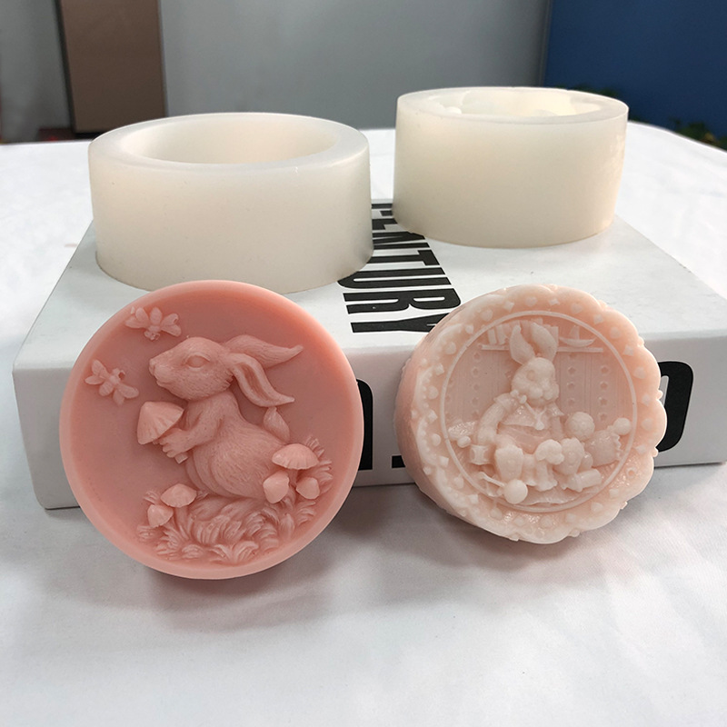 人山 平面蘑菇兔香薰蠟燭模具diy復活節兔子石膏擺件硅膠蛋糕模具
