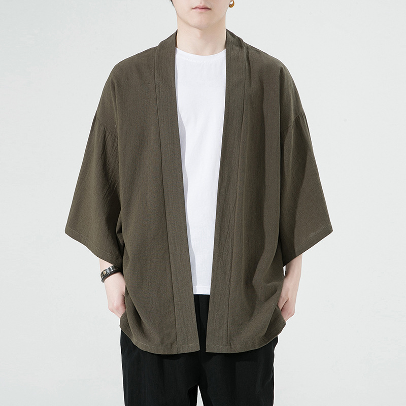 Amazon 2023 verano nuevo estilo chino suelta delgada de algodón Lino capa cardigan hombres ropa protección solar nicho trench Coat