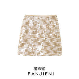 ZR外贸批发 欧美风女装 法式时尚简约百搭修身亮片迷你裙 3920221