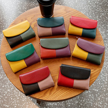 钱包真皮女外贸短款拼色钱夹大容量头层牛皮钱包短款女士手拿包