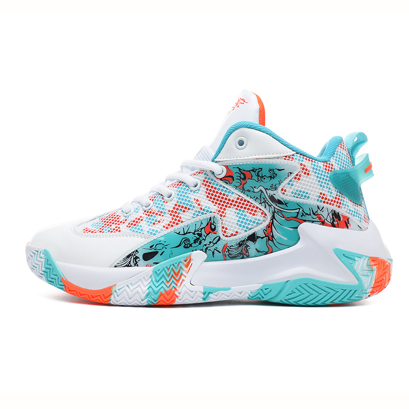 Zapatos de baloncesto transfronterizos zapatos de pareja de goma graffiti de moda nacional Transpirable de alta calidad cómodo Street Fighter plataforma de baloncesto zapatos para correr hombres image 5