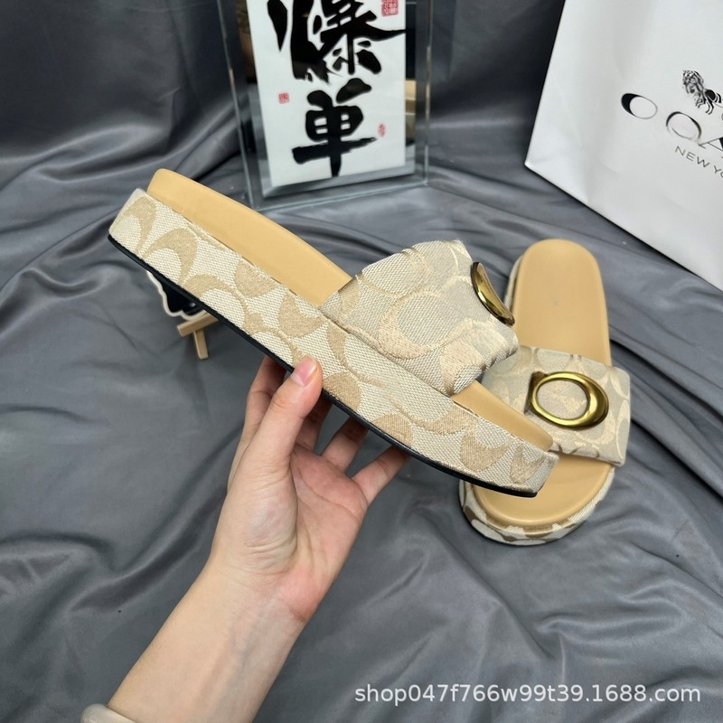 法式风外穿高级感厚底增高金属扣女鞋2025百搭潮流真皮帆布面凉拖|undefined