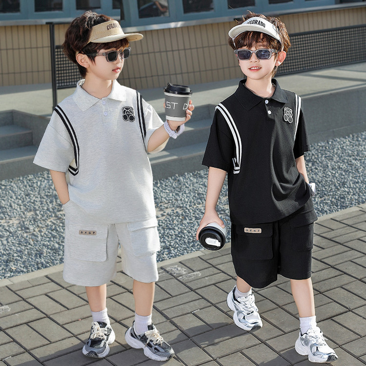 7956 Traje para niños Deportes y ocio Ropa para niños Niños 2025 Nuevo traje de dos piezas de moda coreana de verano para bebés
