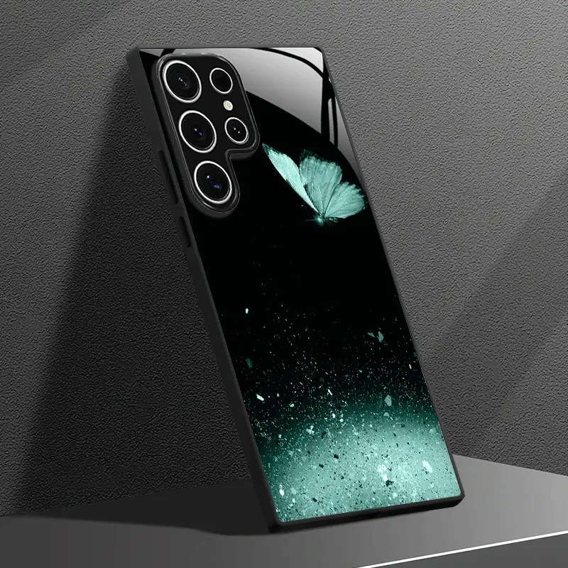 Aliexpress Best-Selling Gradient Green High-End Fluorescent Butterfly Glass Case Samsung S25 Phone Case Galaxy S23+