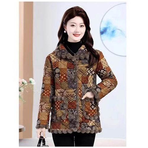 Women's New Arrival Cotton-Padded Coat for Middle-Aged and Elderly Women—Mom-Style Warm Cotton Padded Jacket, Winter Fleece-Lined, Thickened, Stylish, Plus-Size Cotton Coat