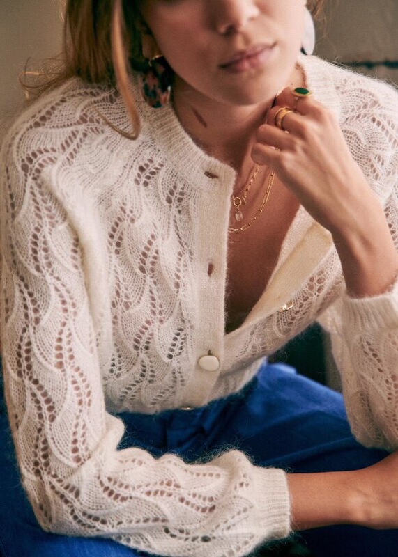 Plain hollow design Foundation versatile soft fluffy touch soft waxy knitted round neck cardigan