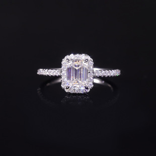 S925 Sterling Silver Ring Four-Claw Sugar Cube Emerald Cut Moissanite Row Ring Wedding Ring Moissanite Ring Cultivation Diamond