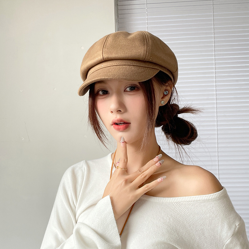 韩版纯色毛呢八角帽子女秋季鸭舌贝雷帽文艺复古显脸小画家报童帽|undefined