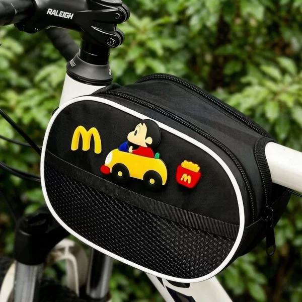 Cute cartoon bicycle front beam bag for mountain bikes and road bikes, waterproof phone holder, crossbar hanging bag