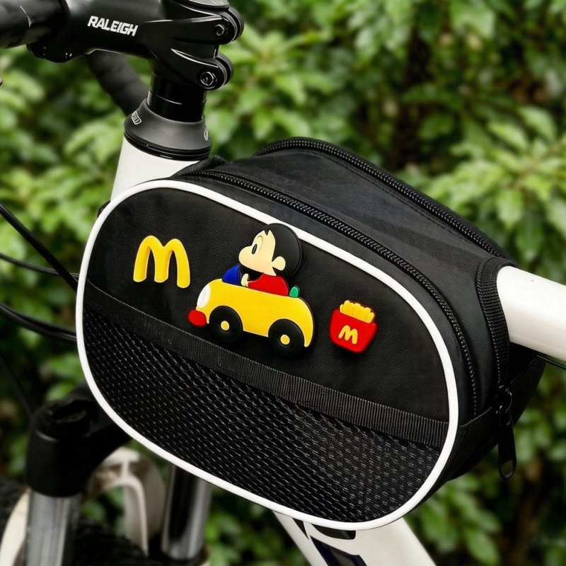 Cute cartoon bicycle front beam bag for mountain bikes and road bikes, waterproof phone holder, crossbar hanging bag