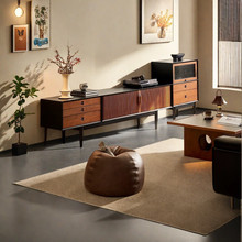 实木电视柜黑色复古风中国风储物柜小户型北欧简约电视机柜中古风