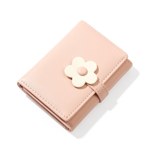 New Korean style fashionable and simple short three-fold women's wallet ins trendy multi-card slot cute little flower pu wallet