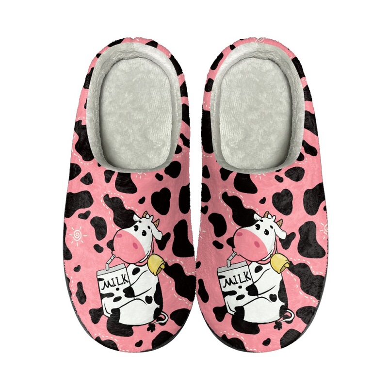 One-piece delivery polka dot cow pattern printed cotton slippers men's and women's home warm European and American hot sale couple slippers