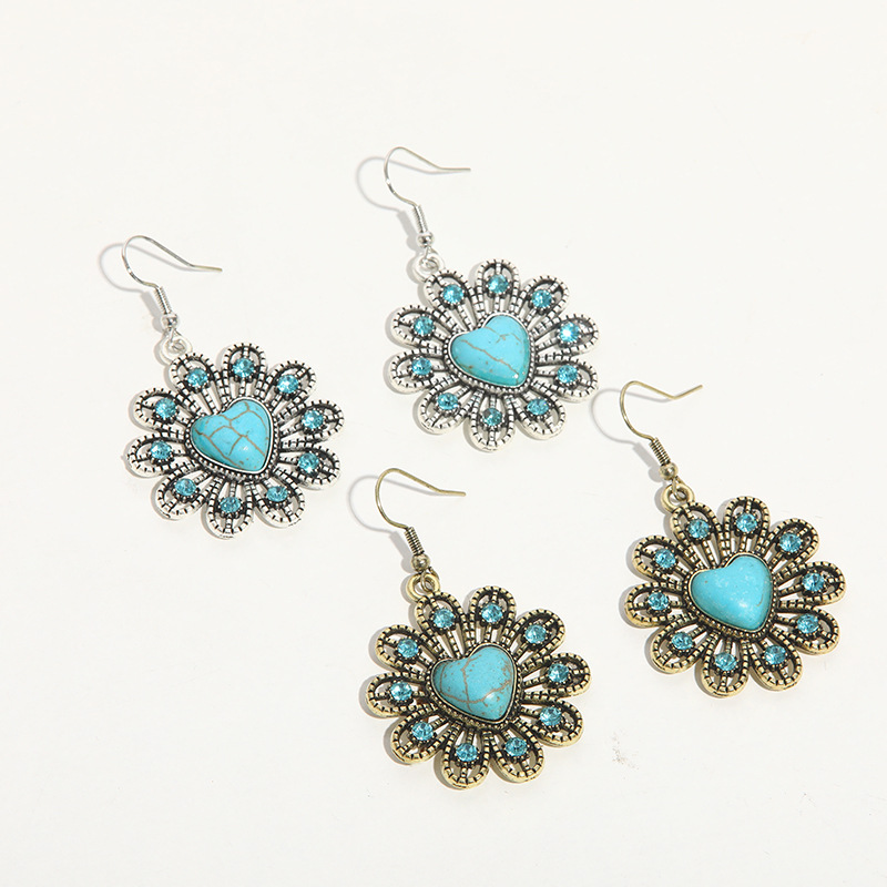 Retro exotic ethnic flowers turquoise earrings cross-border European and American explosions factory wholesale earrings