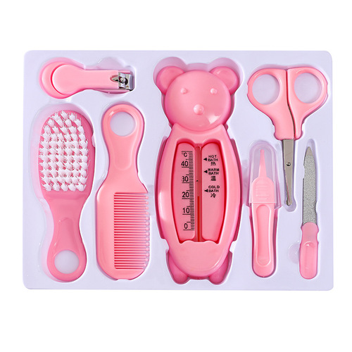 English baby care 7-piece set for infants and young children, water temperature combination set, baby safety nail clippers, comb and brush