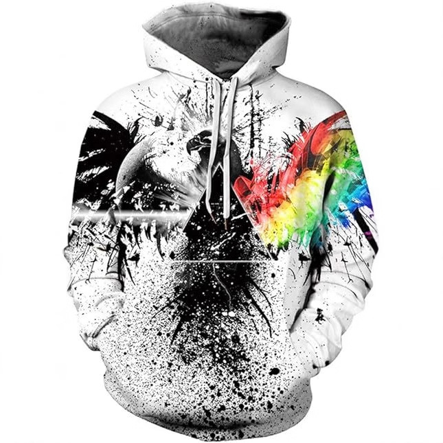 Europa y América AliExpress venta caliente en contraste color águila graffiti impresión 3D hombres calle alta suelta suéter con capucha sudadera