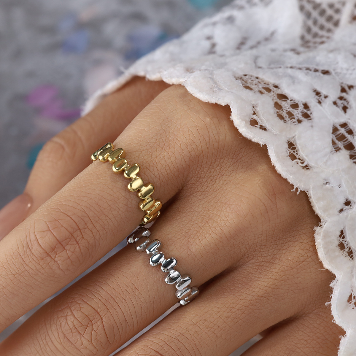 Irregular Geometric Stainless Steel Ring for Women, Retro Niche Design, Exquisite Stainless Steel Ring, Yiwu Jewelry Wholesale