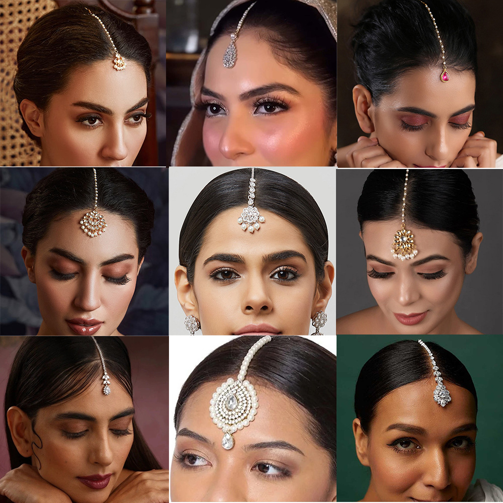 Cross-Border Hot-Selling Diamond-Encrusted Pearl Hair Chain for Women, Exotic European and American Bridal Rhinestone Forehead Chain, Super Flash Hair Accessories Collection