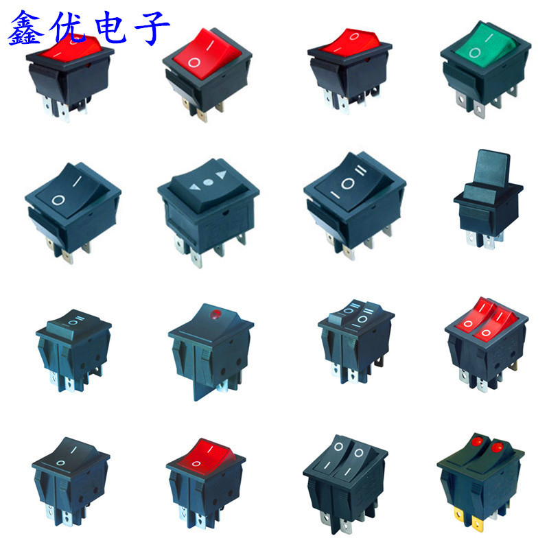 船型开关KCD4脚三档翘板尺寸25*31红色大电流带灯船型开关KCD4
