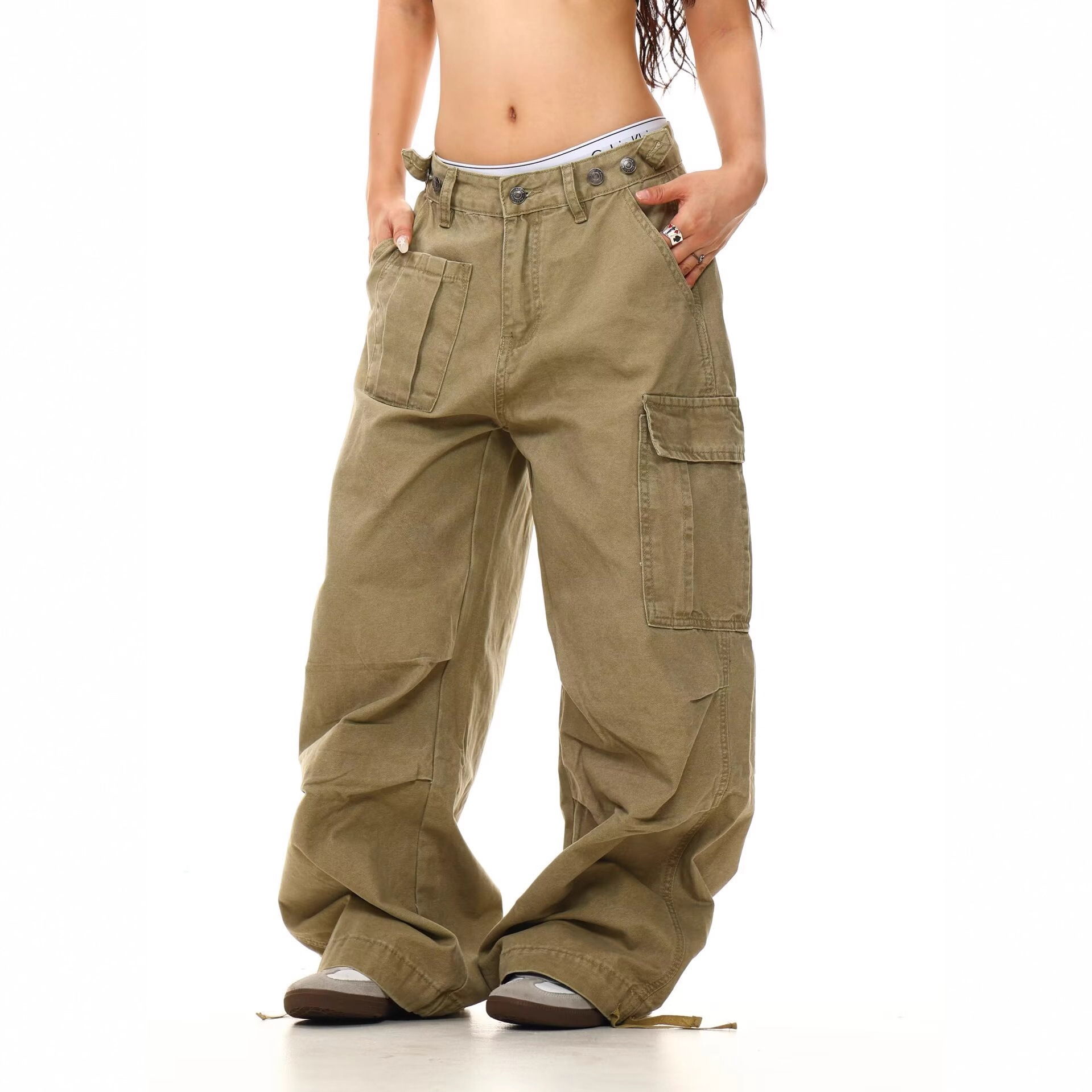 美式复古工装口袋休闲裤男女宽松休闲百搭小众阔腿裤原创小众