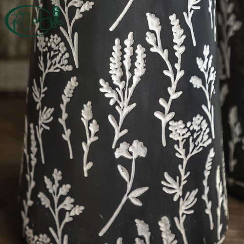 Living Room Hotel Entrance Decorative Pieces, Boutique Inn Illustration Round Bottles, American Ironwork Printed Retro Floor Vase