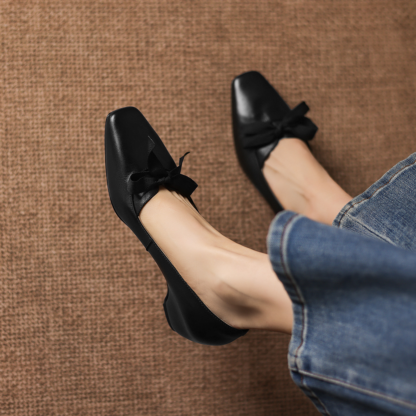 Giày Mary Jane nữ da bò quai ngang có khóa gót vuông 4,5 cm — màu nâu