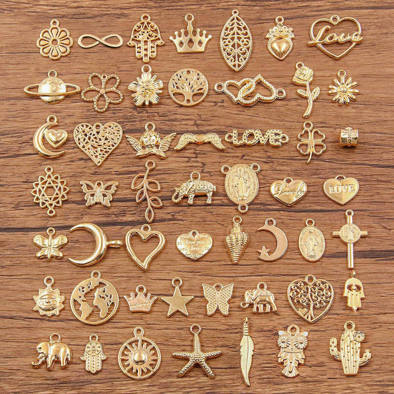 50 Cross Border KC Gold Animal Plant Love Pendant Geometric Figure Leaves Moon Owl Love Pendant