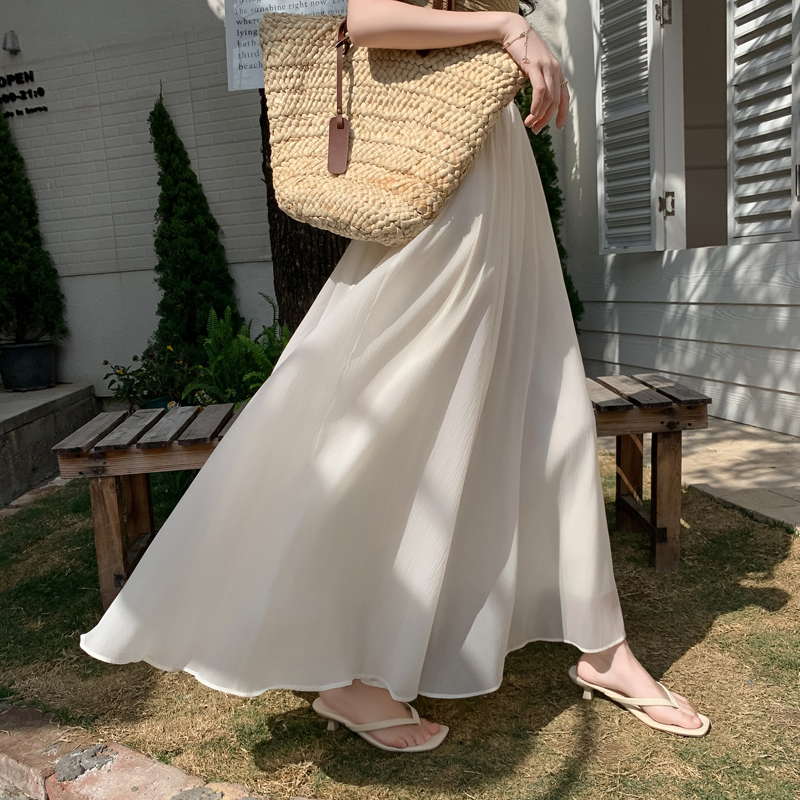 Beige shiffon summer fitted long skirt