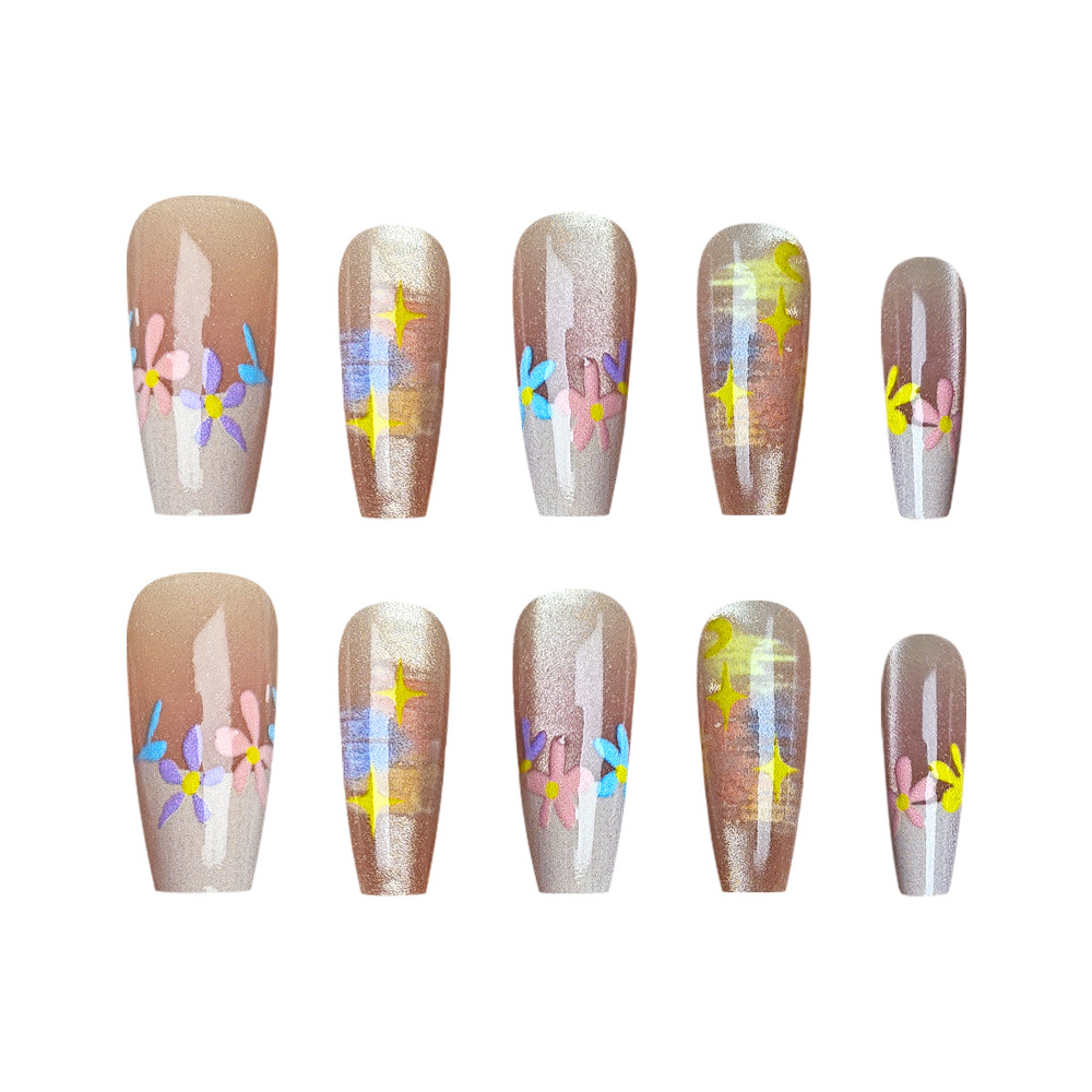 10 piezas de parche de uñas de ojo de gato en relieve 3D en flor, cielo estrellado, uñas lindas y artísticas, armadura de vestir hecha a mano