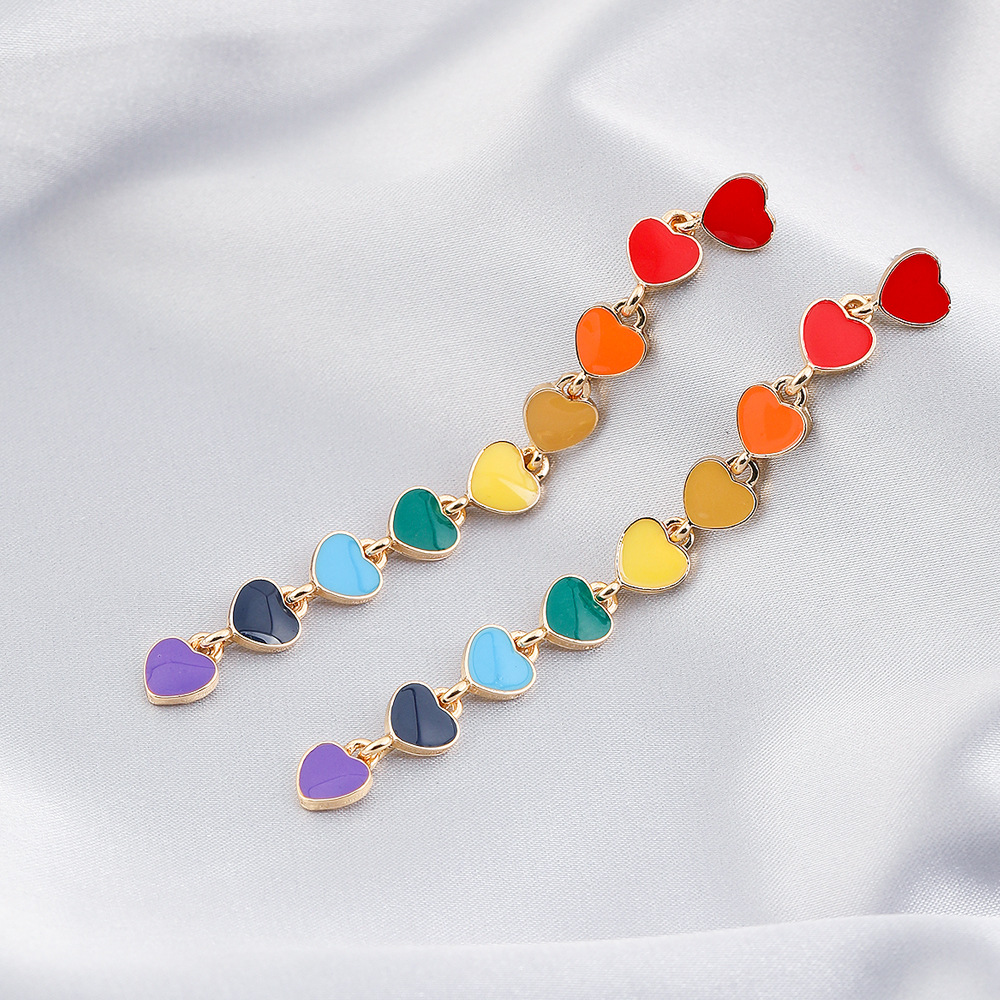 Nouvelle Baisse De Pétrole Le Long Coeur Contraste Couleur Gland Boucles D'oreilles display picture 2