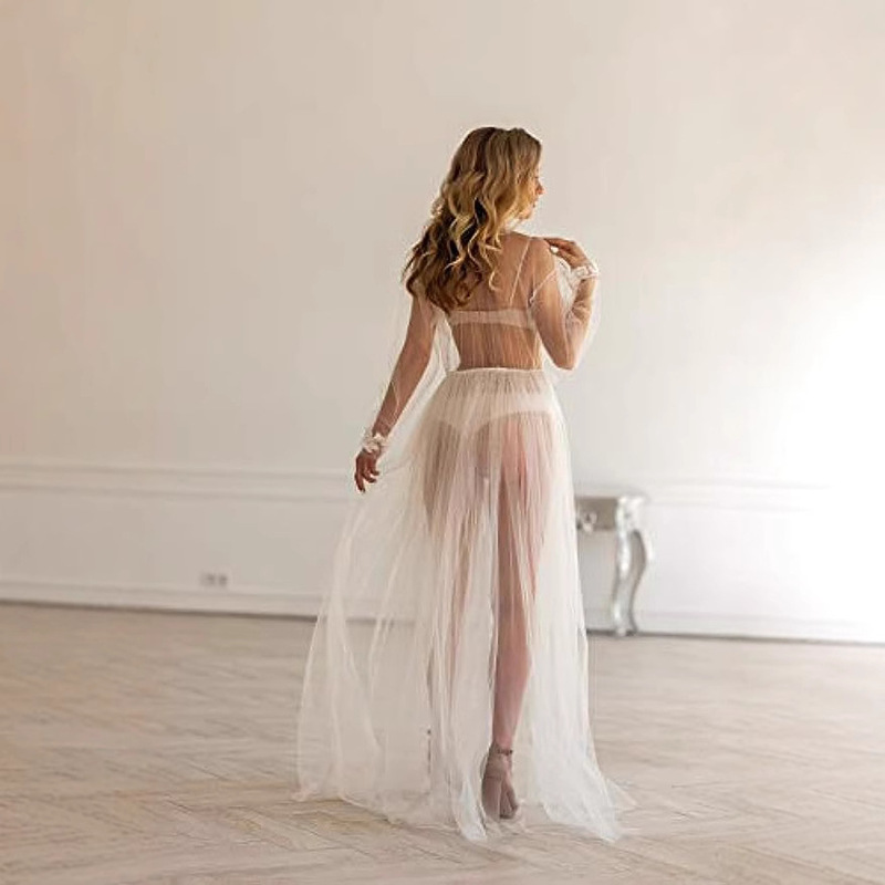 Amazon's New Nightclub Fashion Deep V-Neck Long Sexy Women's Transparent Comfortable Lace Mesh Dress