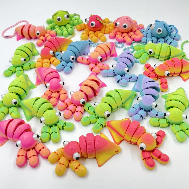 3D printing octopus squid keychain schoolbag car pendant cartoon model toy ornaments cross-border stall wholesale 3D printing octopus squid keychain schoolbag car pendant cartoon model toy ornaments cross-border stall wholesale