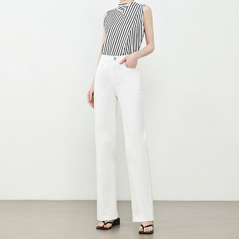 White Straight-Leg Jeans for Women, Spring/Summer 2026 New Style, Non-Transparent Pants, High-Waisted, Slim-Fit, Narrow Wide-Leg Pants, Long Pants