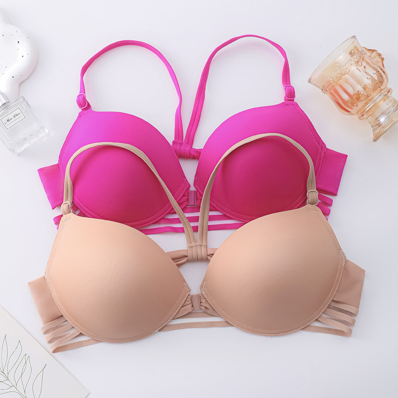 Verano nuevo sin anillo de acero frontal hebilla reunida sujetador sexy belleza de espalda ropa interior de moda de chicas sujetador de espalda abierta
