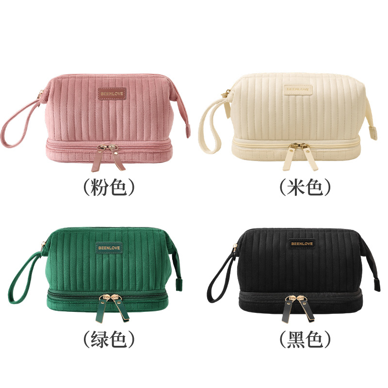 Nuevo paquete de maquillaje de terciopelo holandés transfronterizo de doble capa bolsa de maquillaje de viaje bolsa de maquillaje de gran capacidad bolsa de maquillaje de maquillaje de almacenamiento