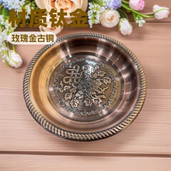 クロスボーダーチタン絶妙なプレートローズゴールドブロンズプリントタイスタイル深めのラウンドプレートトレイホームフルーツプレートライト高級