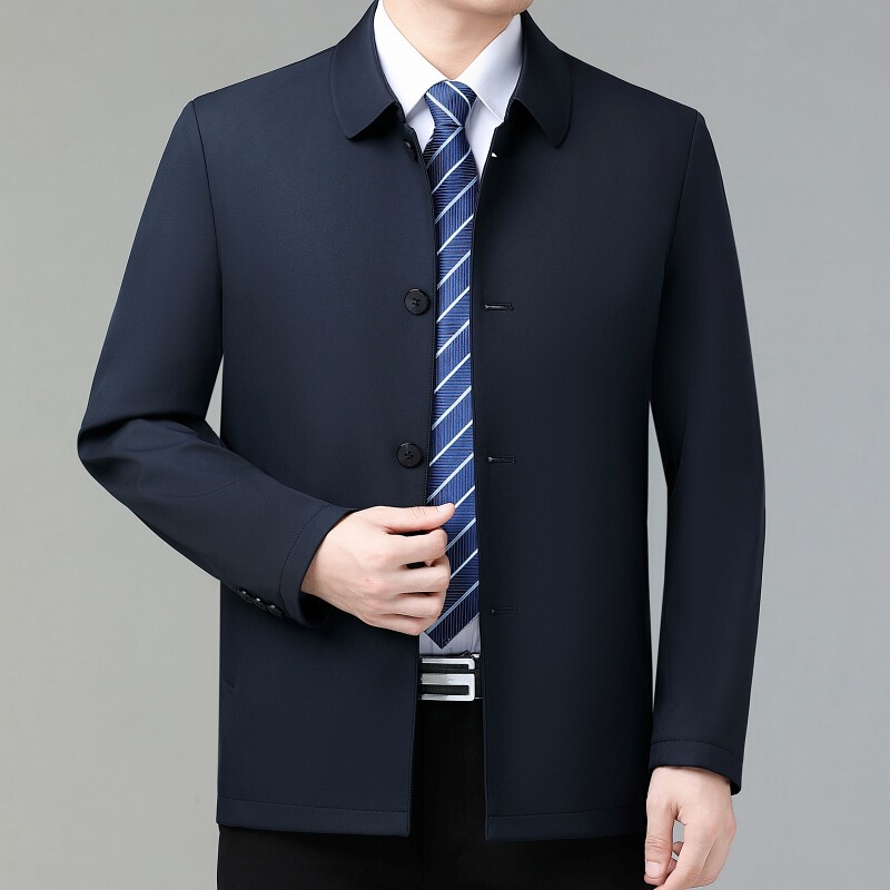 Brand Classic Mulberry Silk Jacket Men's Mid-Length Spring & Fall Dad Wear Business Casual Top Loose Lapel Jacket