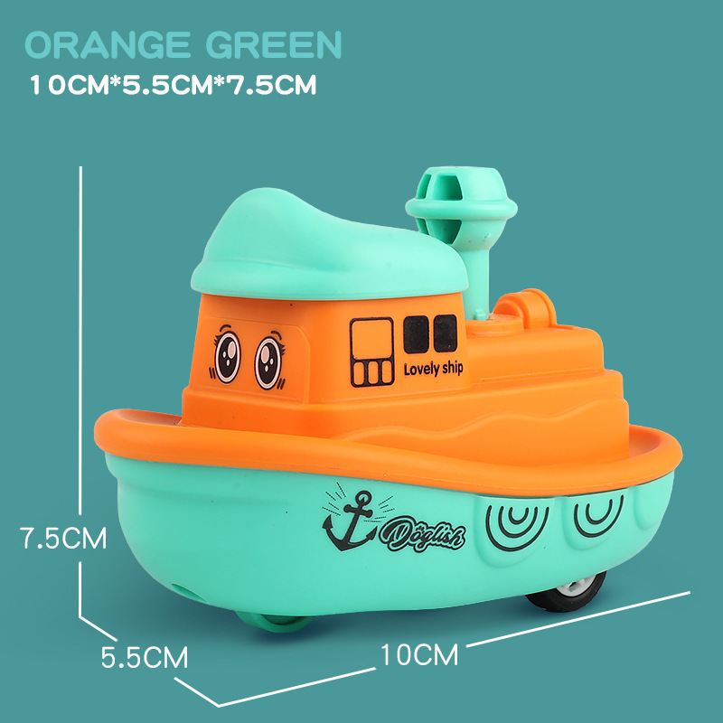 Cartoon push-together mini spaceship, cute children's toy boat, durable boy set, inertia car push-together mini boat toy