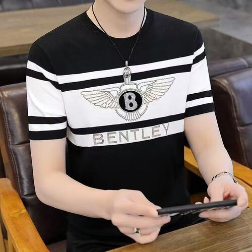 Summer Men's Ice Silk Short-Sleeved T-Shirt, Men's T-Shirt 2025 New Lightweight Thin Men's Clothing, Quick-Drying T-Shirt with Striped Design, T-Style Shirt