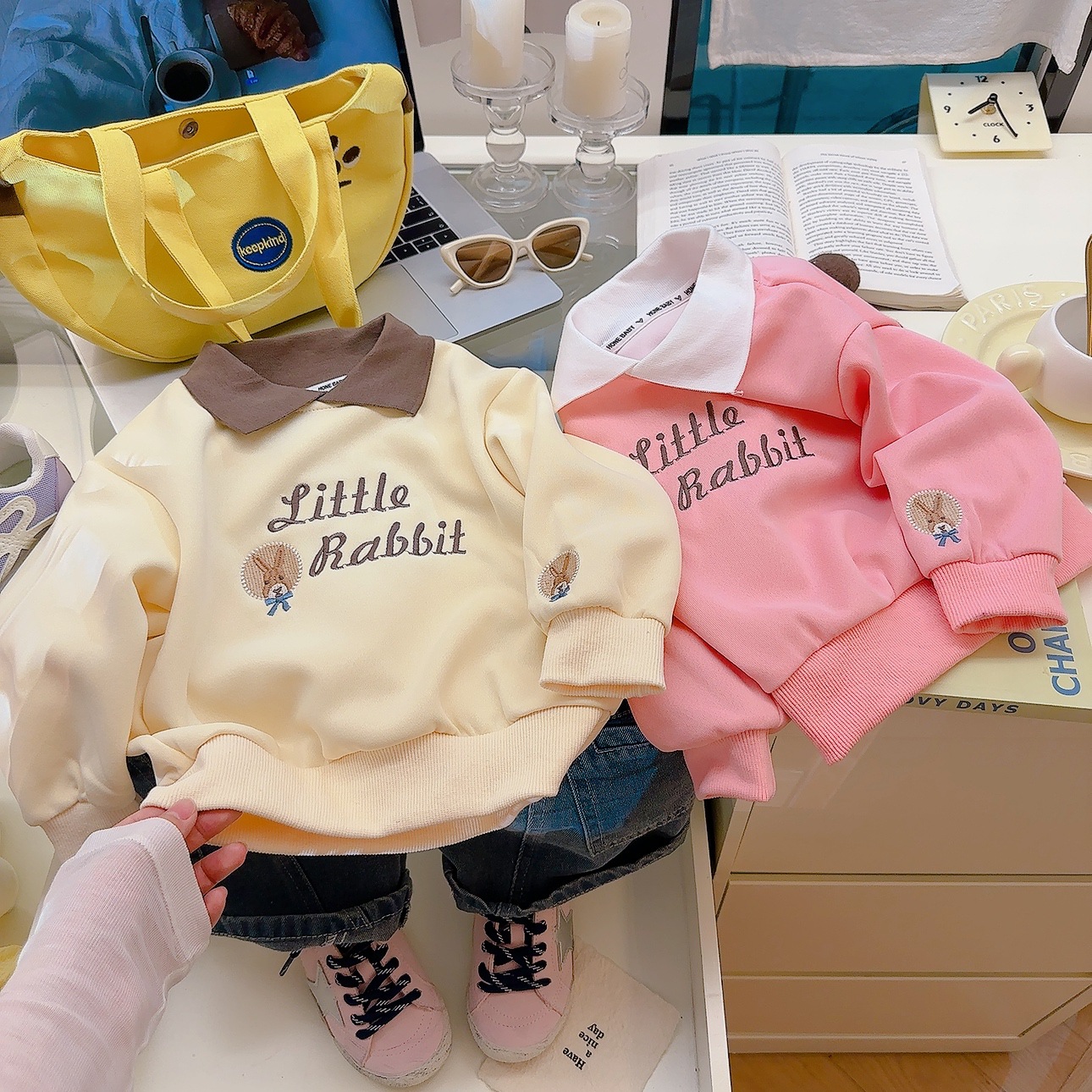 Korean Style Kidsren's Embroidered Sweatshirt 2025 Spring New Girls Loose Polo Top Embroidered Fashion Long-Sleeved T-Shirt