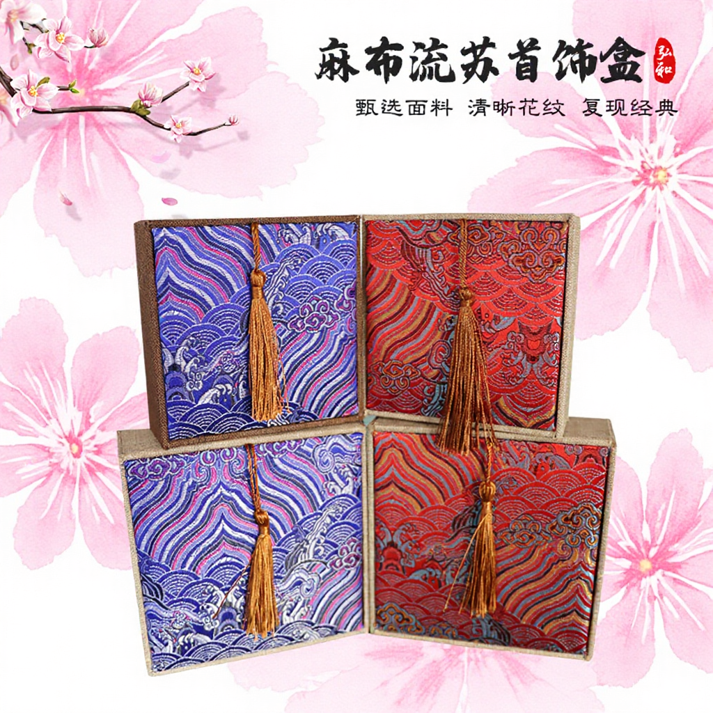 包装盒手镯盒麻布流苏首饰盒复古风首饰盒戒指吊坠礼盒麻布首饰盒