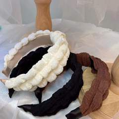 New fashionable Korean-style hair tie for women, fabric tie, wide edge hair accessory, gentle cream butterfly bow hair clip, face-washing headband