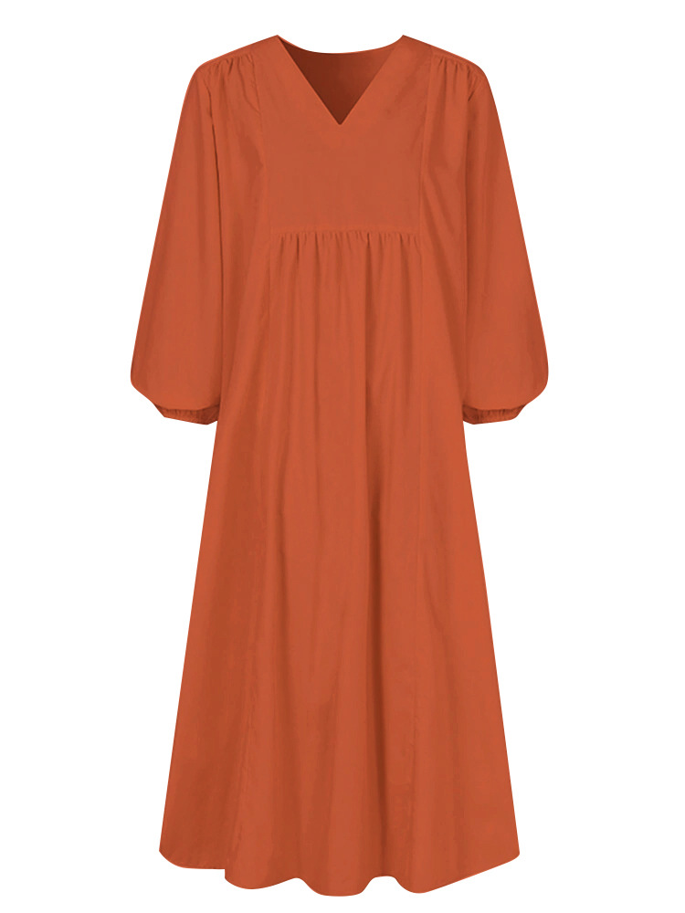2025 Autumn New Clothing Fashion Women's Cotton Linen Loose Lantern Sleeve European And American Dress_ecoleips.com