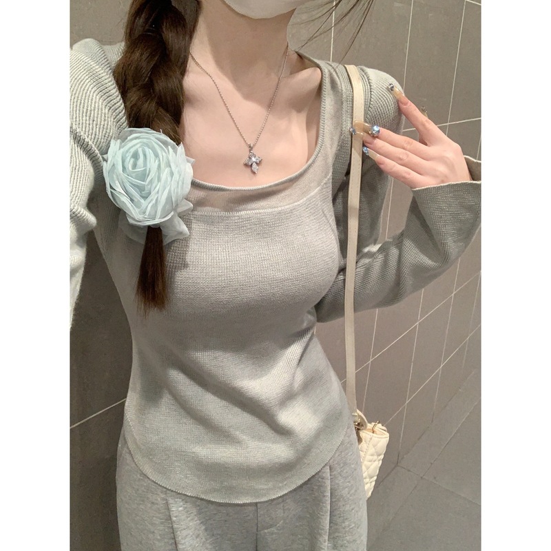 别致纯欲方领打底衫女内搭早春2025新款修身高级感长袖针织衫上衣|undefined