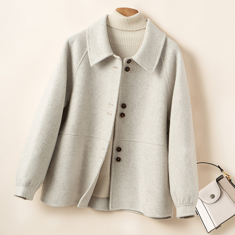 Autumn and Winter New Style Raglan Sleeve Fashionable Korean Style Woolen Coat for Women Petite Short Style Stylish Double-Sided Pure Wool Coat