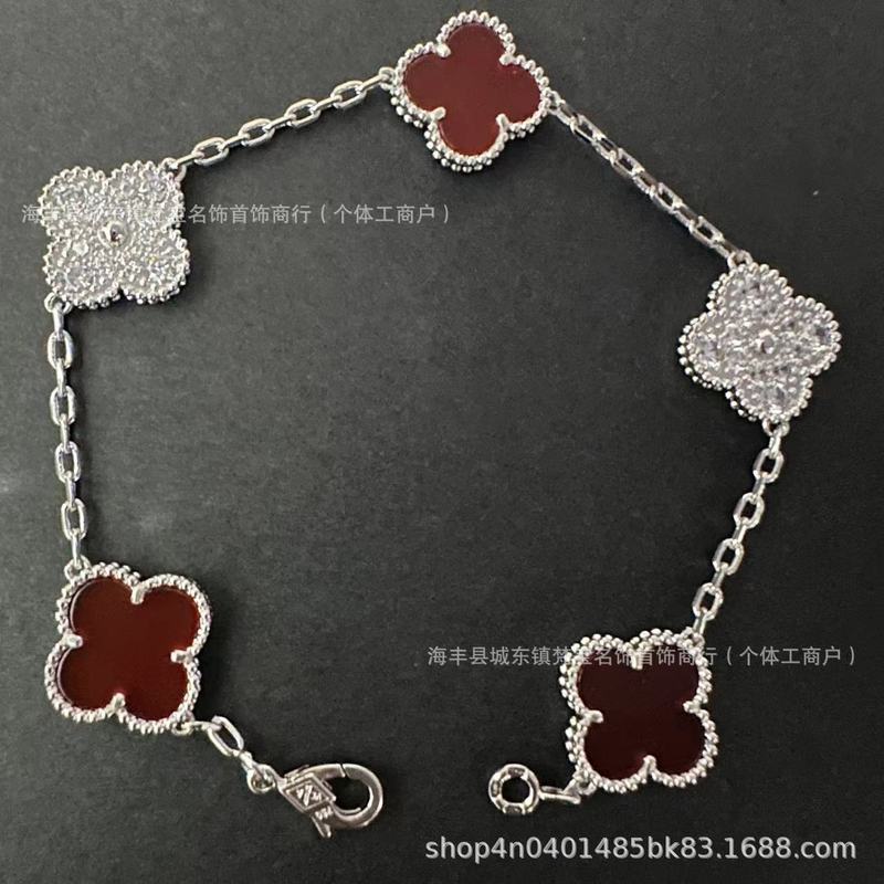 四叶草五花手链女18k高版本v金双面幸运草白贝母花朵不掉色手饰品|undefined