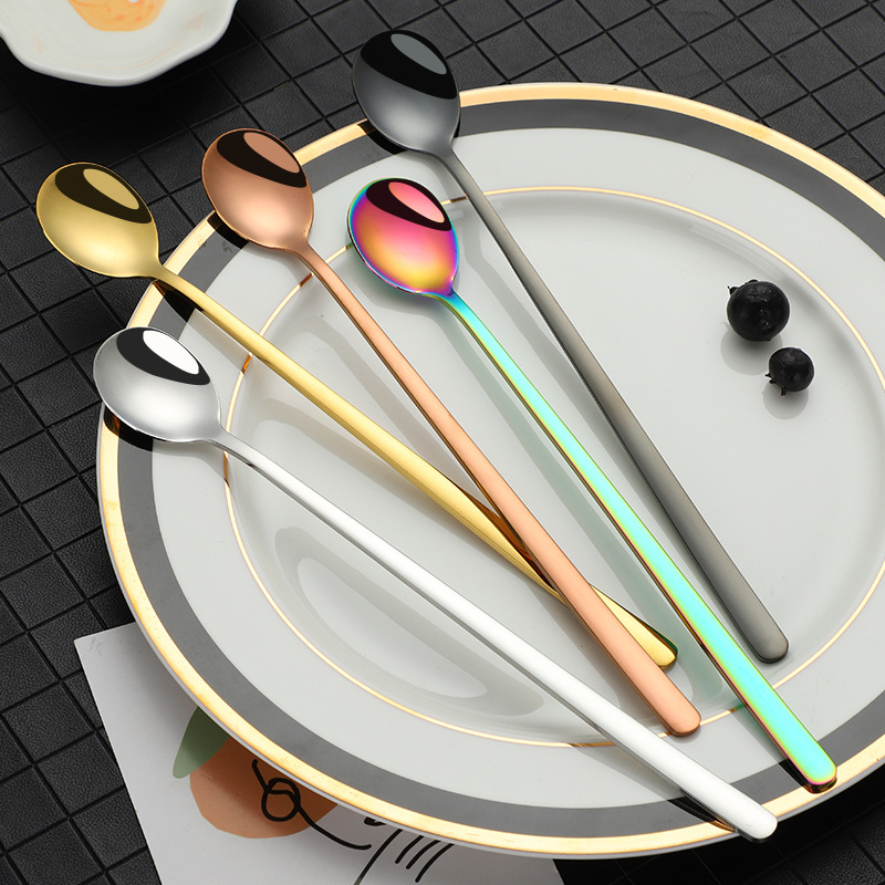 Cuchara mezcladora de mango largo de acero inoxidable 304 coreano cuchara de barra de acero inoxidable alargada cuchara de bebida cuchara de hielo cuchara de postre